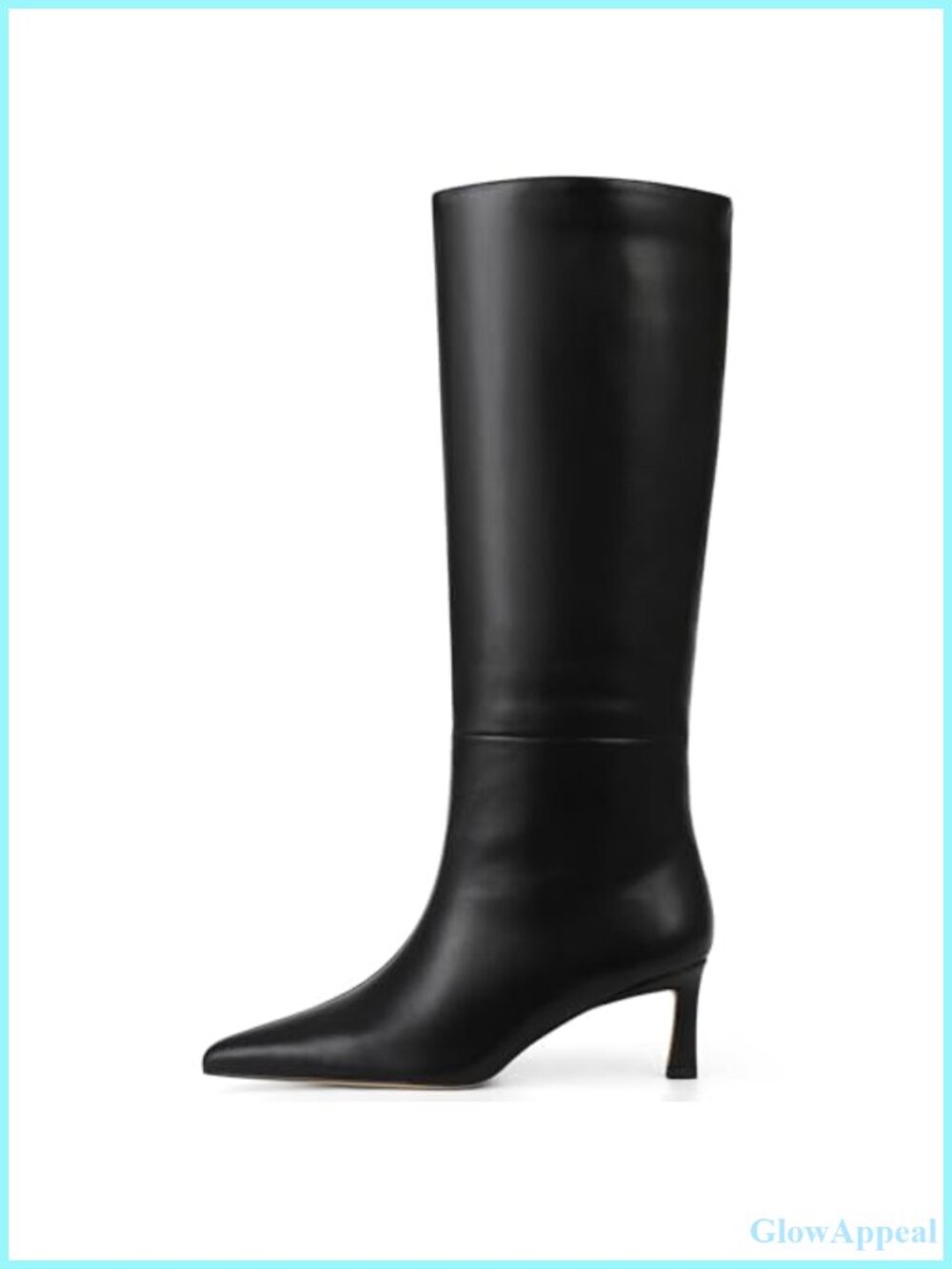 Womens Knee High Boots Wide Calf Kitten Heel Pointed Toe Faux Leather Pull On